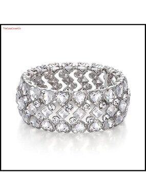 Heart Rhinestone Stretch Bangle Bracelet Crystal Wedding Bridal Jewelry Gift